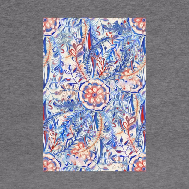 Boho Flower Burst in Red and Blue by micklyn